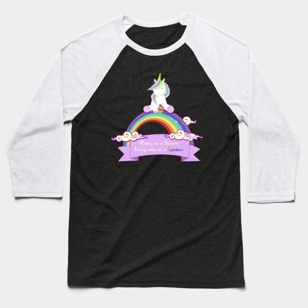 Happy cupcake eating unicorn design Baseball T-Shirt by colouredwolfe11